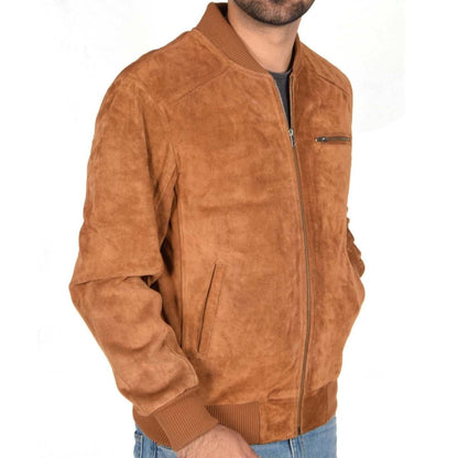 Premium Suede Bomber Jacket - Cognac Brown - RUGGAN