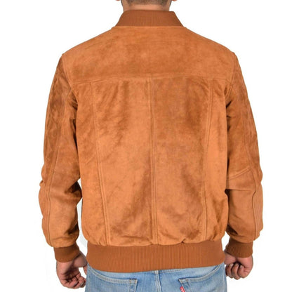 Premium Suede Bomber Jacket - Cognac Brown - RUGGAN