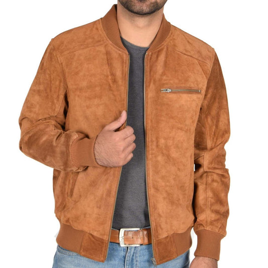 Premium Suede Bomber Jacket - Cognac Brown - RUGGAN