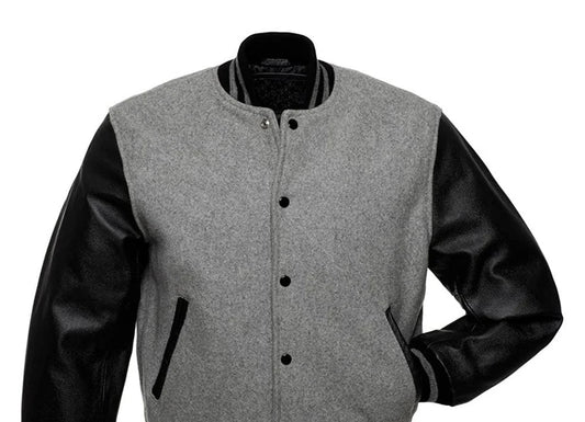 Unisex Black & Grey Varsity Jacket — Wool & Leather - RUGGAN