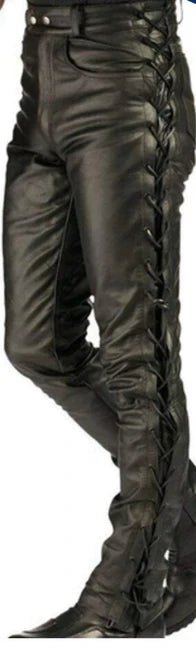 Women's Black Gothic Leather Pants — Lace-Up - RUGGAN