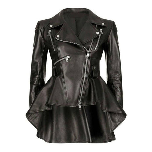 Women's Black Peplum Biker Jacket - RUGGAN